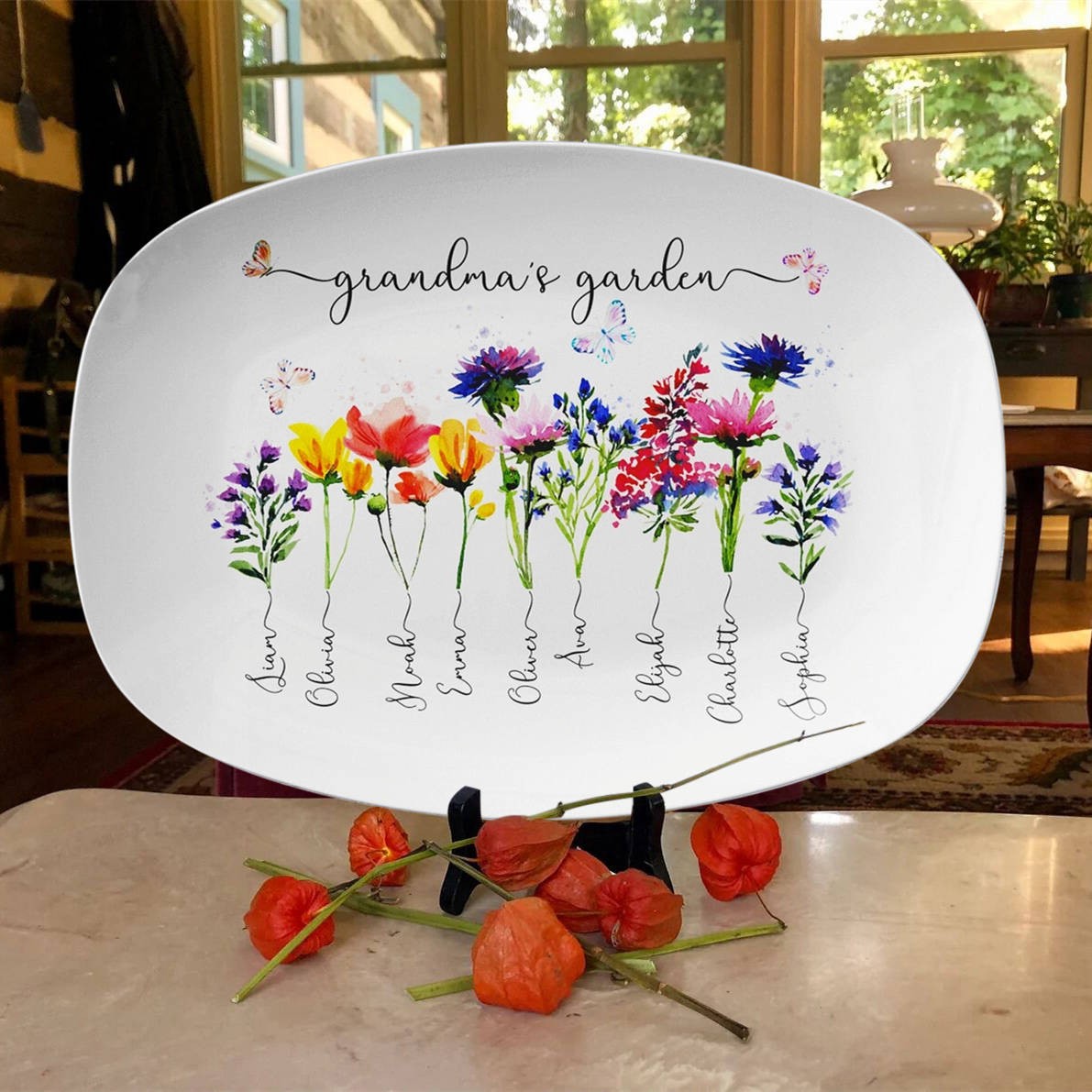 Personalized Grandma's Garden Birth Month Flower Platter With Grandkids Name For  Mother's Day Mom Gift Ideas