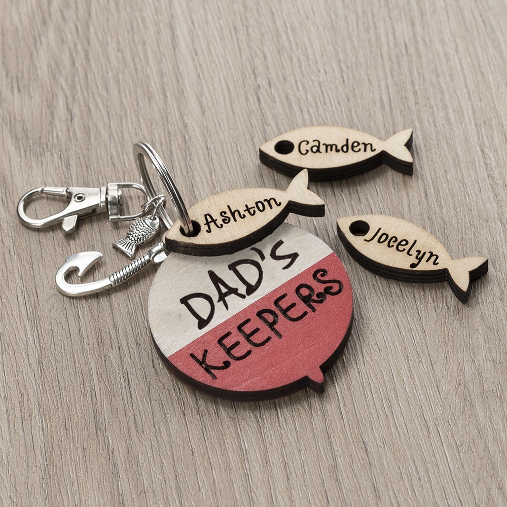 Personalized Fishing Dad Keychain With Kids Name For Father's Day Gift