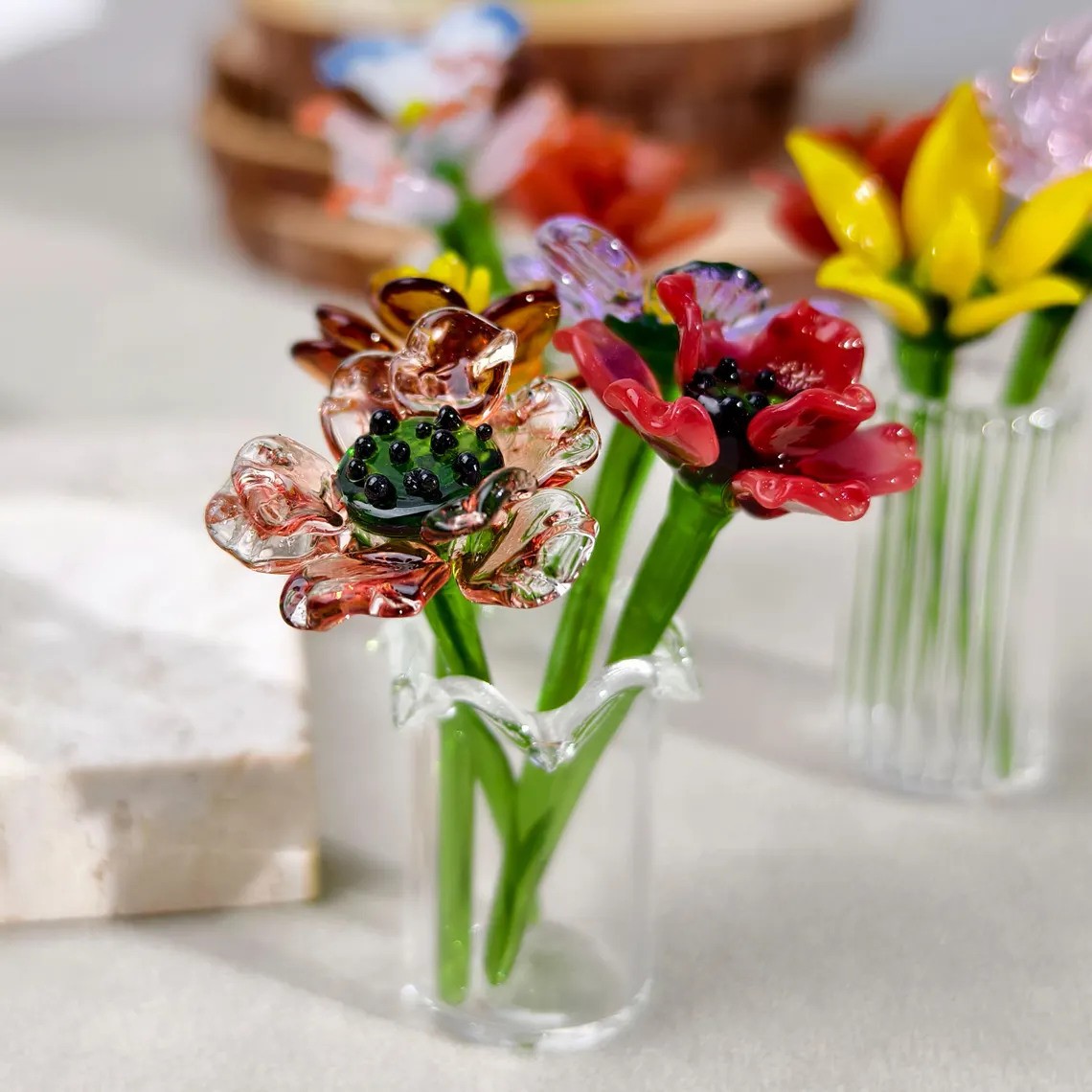 Mini Glass Birth Month Flower For Mom Grandma Christmas Birthday Gift
