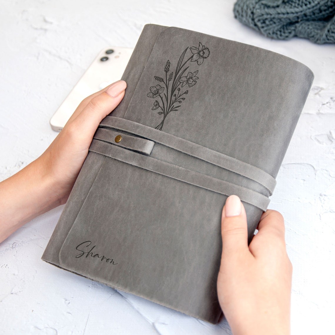 Personalized Birth Flower Leather Journal Book Gift for Mother's Day ...