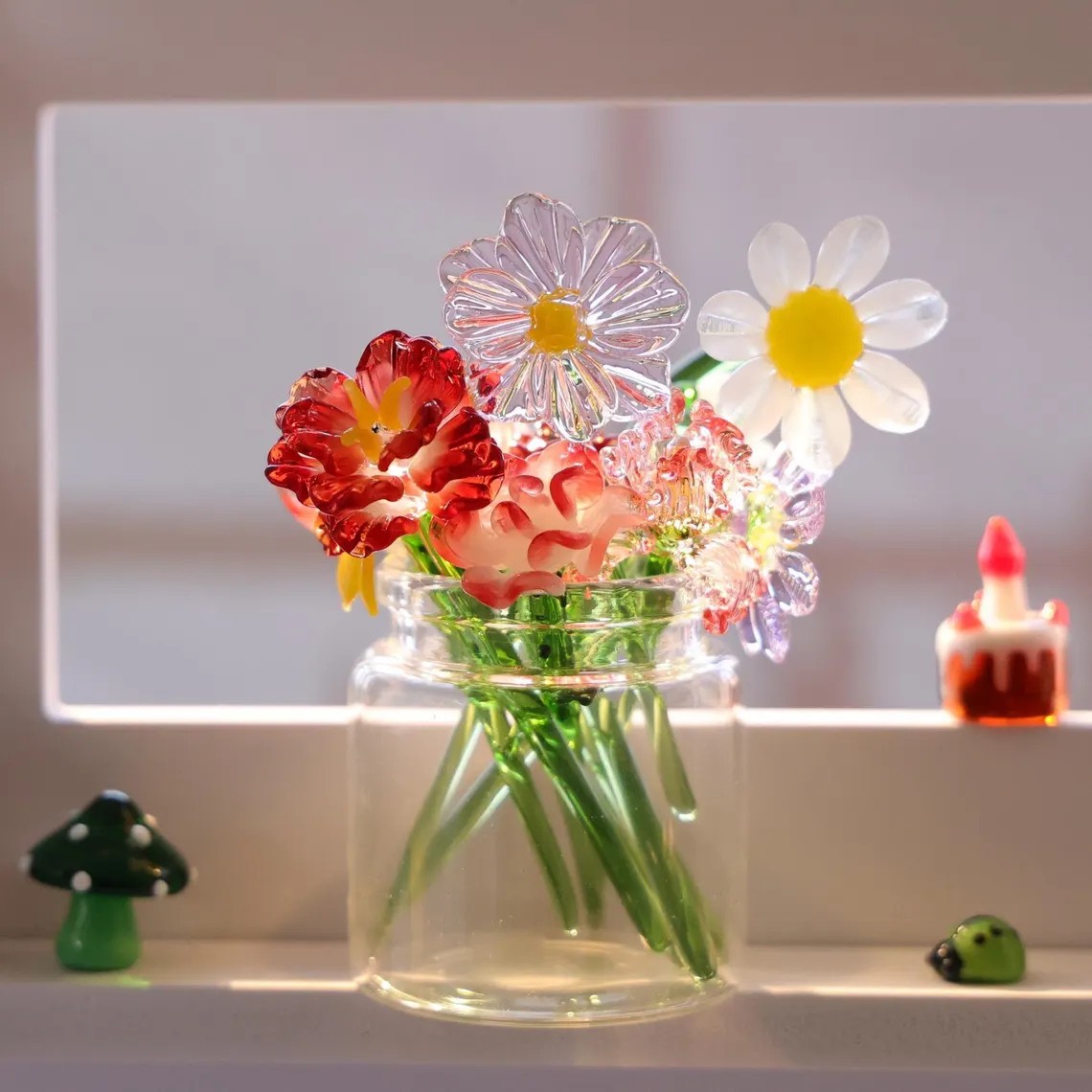 Mini Glass Birth Month Flower For Mom Grandma Christmas Birthday Gift