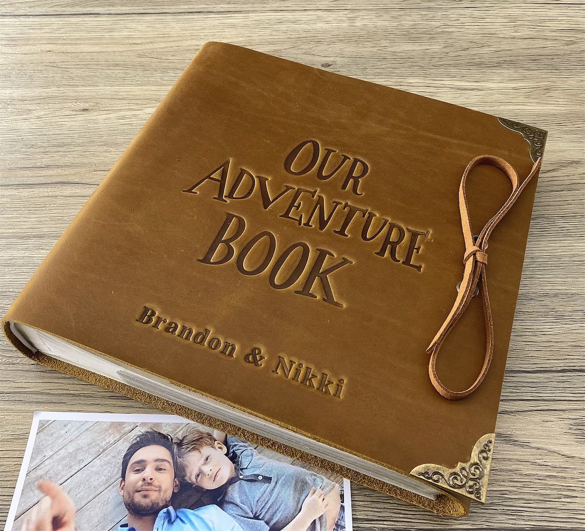 Personalized Our Adventure Book Leather Photo Album Gift for Him and Her Valentine's Day Anniversary