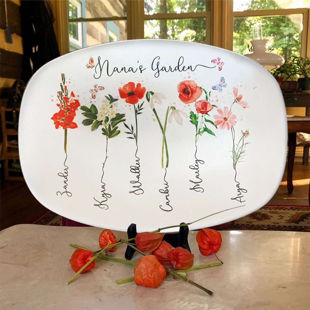 Personalized Nana's Garden Birth Month Flower Platter With Grandkids Name For  Mother's Day Mom Gift Ideas