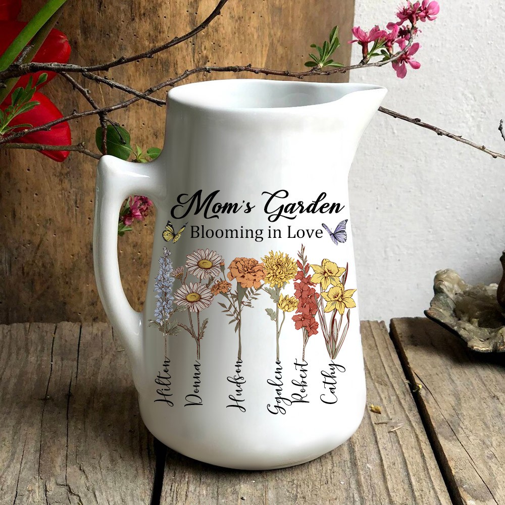 Custom Mom's Garden Vase With Kids Birth Month Flower and Name For Grandma Mom Mother's Day Gift