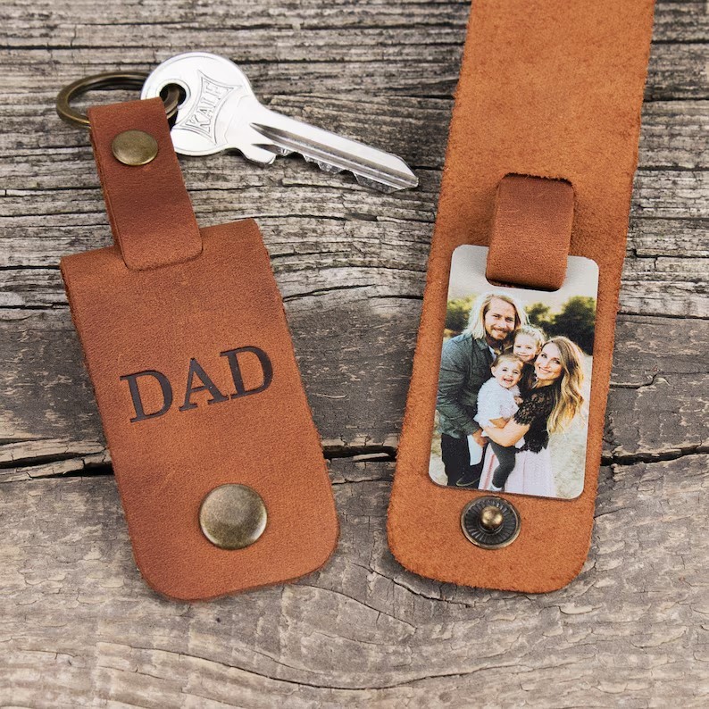 Personalized Dad Leather Photo Keychain For Father's Day Gift