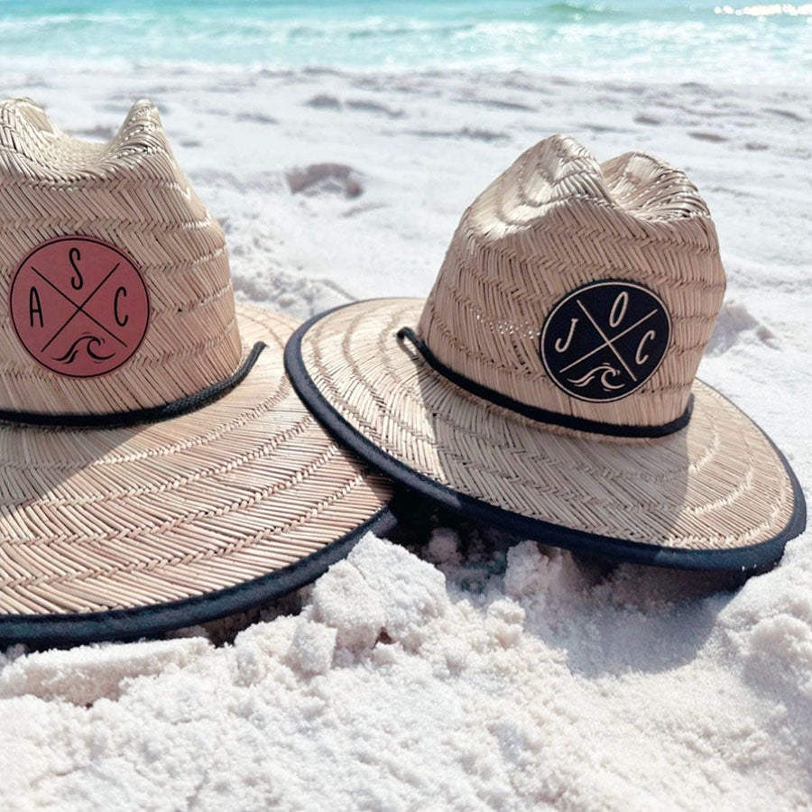 Personalized Straw Sun Name Patch Hat With Initials and Symbols For Baby Toddler Adult