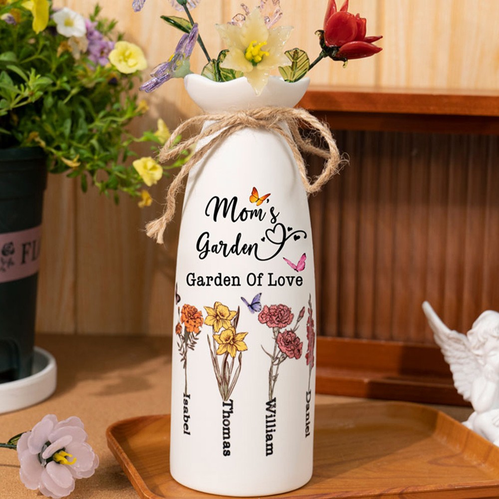 Custom Mom's Garden Vase With Kids Birth Month Flower and Name For Mother's Day Gift