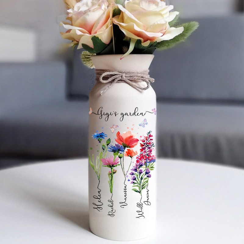 Custom Grandma's Garden Birth Flower Vase With Kids Name For Mother's Day Gift Ideas
