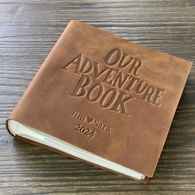 Personalized Our Adventure Book Leather Photo Album Gift for Him and Her Valentine's Day Anniversary