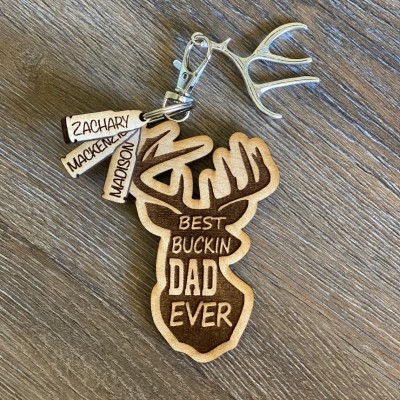 Best Buckin Dad Keychain With Kids Name For Fathers Day Gift