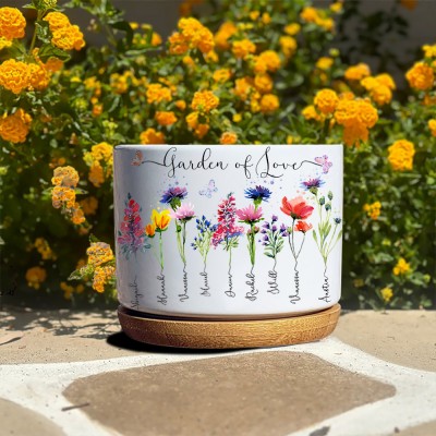 Custom Grandma's Garden Birth Flower Pot With Grandkids Name For Mother's Day Gift Ideas