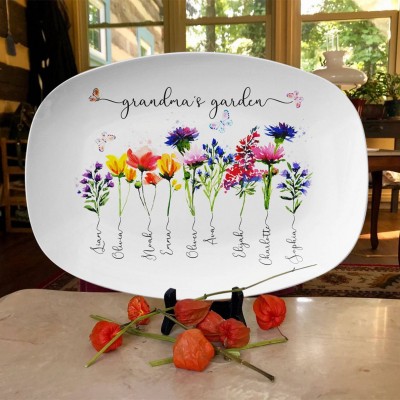Personalized Grandma's Garden Birth Month Flower Platter With Grandkids Name For  Mother's Day Mom Gift Ideas