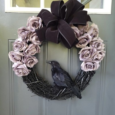 Halloween Raven Wreath Fall Door Hanger Home Decor 