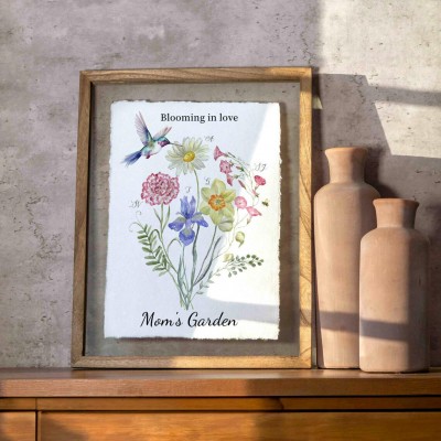 Personalized Birth Flower Bouquet Wood Sign Antique Home Art For Mother's Day Gift
