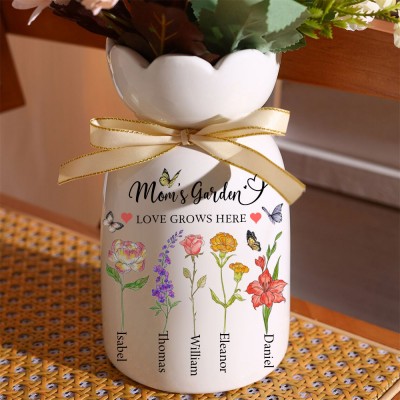 Custom Mom's Garden Vase With Kids Birth Month Flower and Name For Grandma Mom Mother's Day Gift