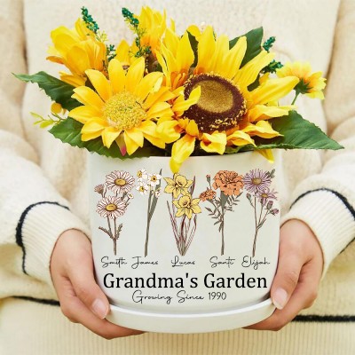 Custom Grandma's Garden Birth Flower Pot With Kids Name For Mother's Day Gift Ideas
