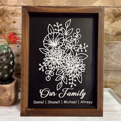 Personalized Birth Month Flower Bouquet Wood Sign With Kids Name For Mother's Day Gift Ideas