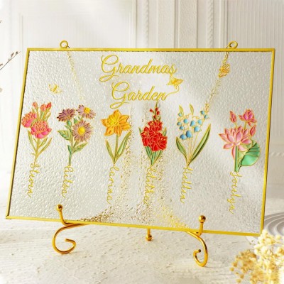 Grandma's Garden Suncatcher Personalized Birth Flower Stained Glass Window Hanging For Mom Grandma Gift