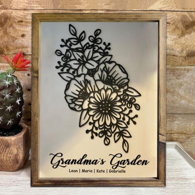 Personalized Grandma's Garden Birth Flower Bouquet Wood Sign With Kids Name For Mother's Day Gift