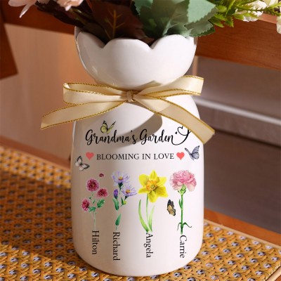 Custom Grandma's Garden Vase With Grandchildren Birth Month Flower and Name For Mother's Day Gift