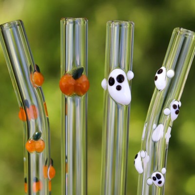 Ghost and Pumpkin Swirl Glass Drinking Straws Halloween Gift