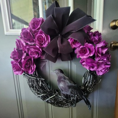 Halloween Raven Wreath Fall Door Hanger Home Decor 
