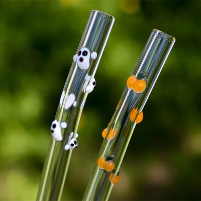 Ghost and Pumpkin Swirl Glass Drinking Straws Halloween Gift