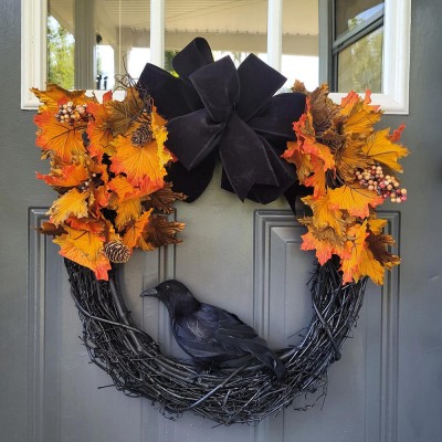Halloween Raven Wreath Fall Door Hanger Home Decor 