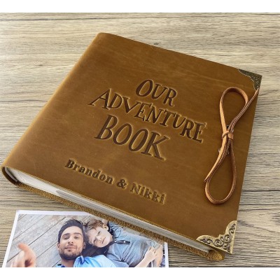 Personalized Our Adventure Book Leather Photo Album Gift for Him and Her Valentine's Day Anniversary
