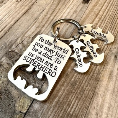 Personalized Hero Dad Keychain With Kids Name For Father's Day Gift