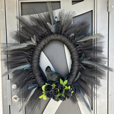 Halloween Raven Wreath Fall Door Hanger Home Decor 