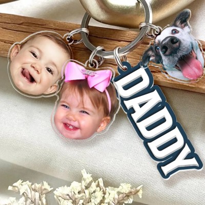 Personalized Daddy Keychain With Photo Charm For Father's Day Gift