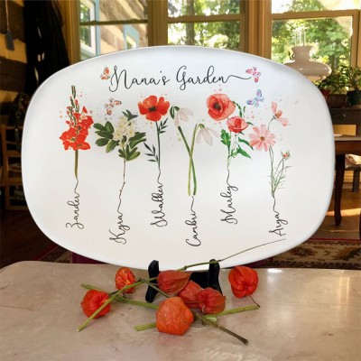 Personalized Nana's Garden Birth Month Flower Platter With Grandkids Name For  Mother's Day Mom Gift Ideas