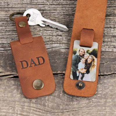 Personalized Dad Leather Photo Keychain For Father's Day Gift
