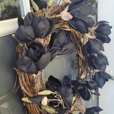 Halloween Black Magnolia Fall Wreath Door Hanger Home Decor
