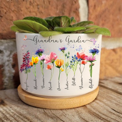 Custom Grandma's Garden Birth Flower Pot With Grandkids Name For Mother's Day Gift Ideas