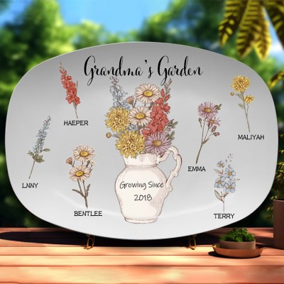 Custom Grandma's Garden Plate With Grandkids Names For Mother's Day Mom Gift 