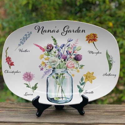 Personalized Nana's Garden Birth Month Flower Platter With Grandkids Name For  Mother's Day Mom Gift