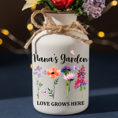 Custom Birth Month Flower Vase For Mother's Day Gift