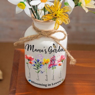Custom Mama's Garden Birth Flower Vase With Kids Name For Mother's Day Gift
