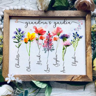 Personalized Grandma's Garden Birth Month Flower Frame With Grandkids Name For Mother's Day Mom Gift Ideas