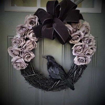 Halloween Raven Wreath Fall Door Hanger Home Decor 