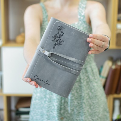 Personalized Birth Flower Leather Journal Book Gift for Mother's Day
