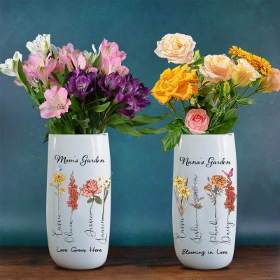 Custom Birth Month Flower Vase with Kids Name For Grandma Mom Mother's Day Gift