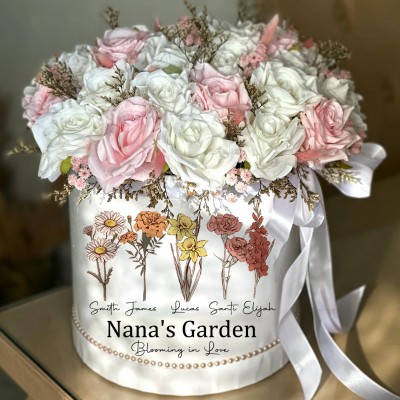 Custom Nana's Garden Birth Flower Pot With Grandkids Name For Mother's Day Gift Ideas