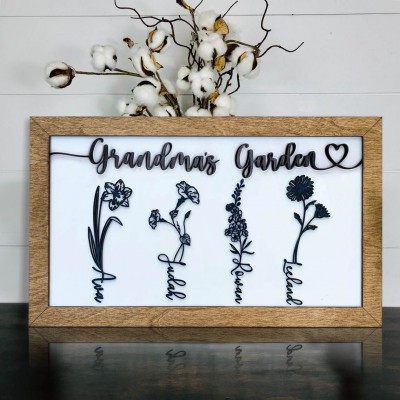 Personalized Grandma's Garden Birth Month Flower Wood Sign With Grandkids Name For Mother's Day Mom Gift Ideas