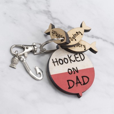 Personalized Fishing Dad Keychain With Kids Name For Father's Day Gift