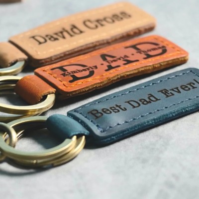 Personalized Dad Leather Keychain With Kids Name For Father's Day Gift