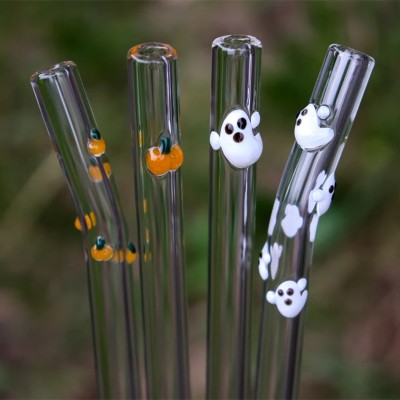 Ghost and Pumpkin Swirl Glass Drinking Straws Halloween Gift