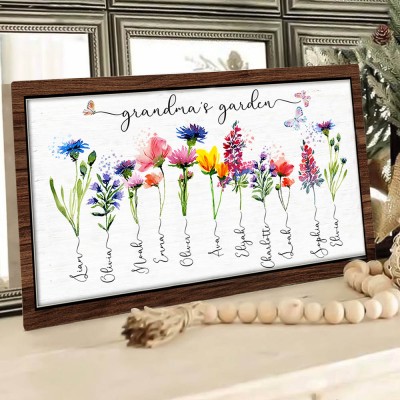 Personalized Grandma's Garden Birth Month Flower Wood Sign With Grandkids Name For Mother's Day Mom Gift Ideas